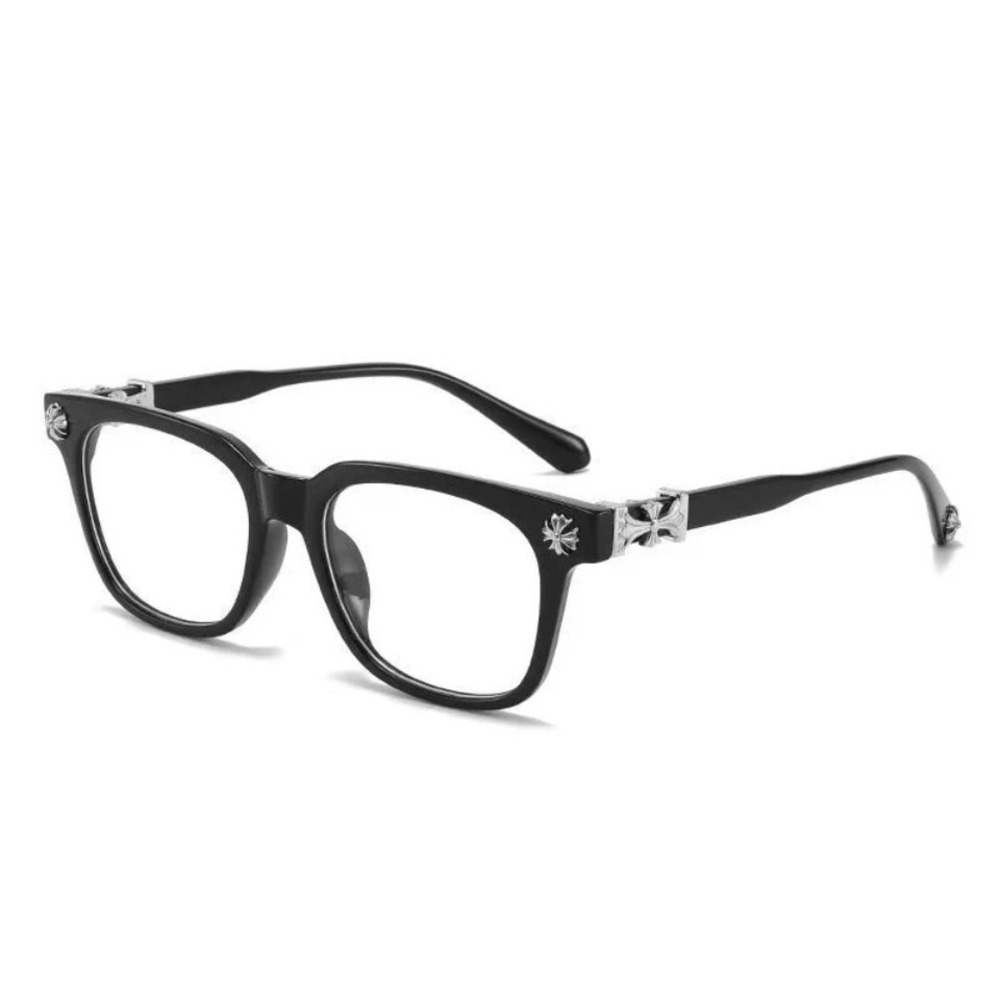 Square Fashion Glasses Black Gothic Cross Floral Clear Lens Eyewear